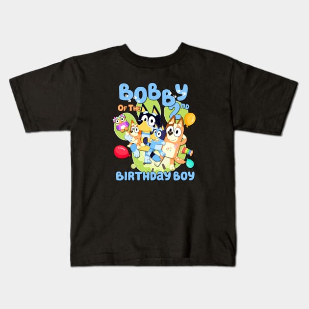 Bluey and Bingo Happy birthday 2 year Kids T-Shirt by Justine Nolanz